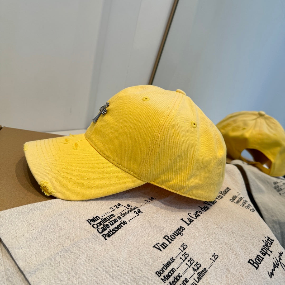 Chrome Hearts Yellow Washed and Distressed Baseball Cap