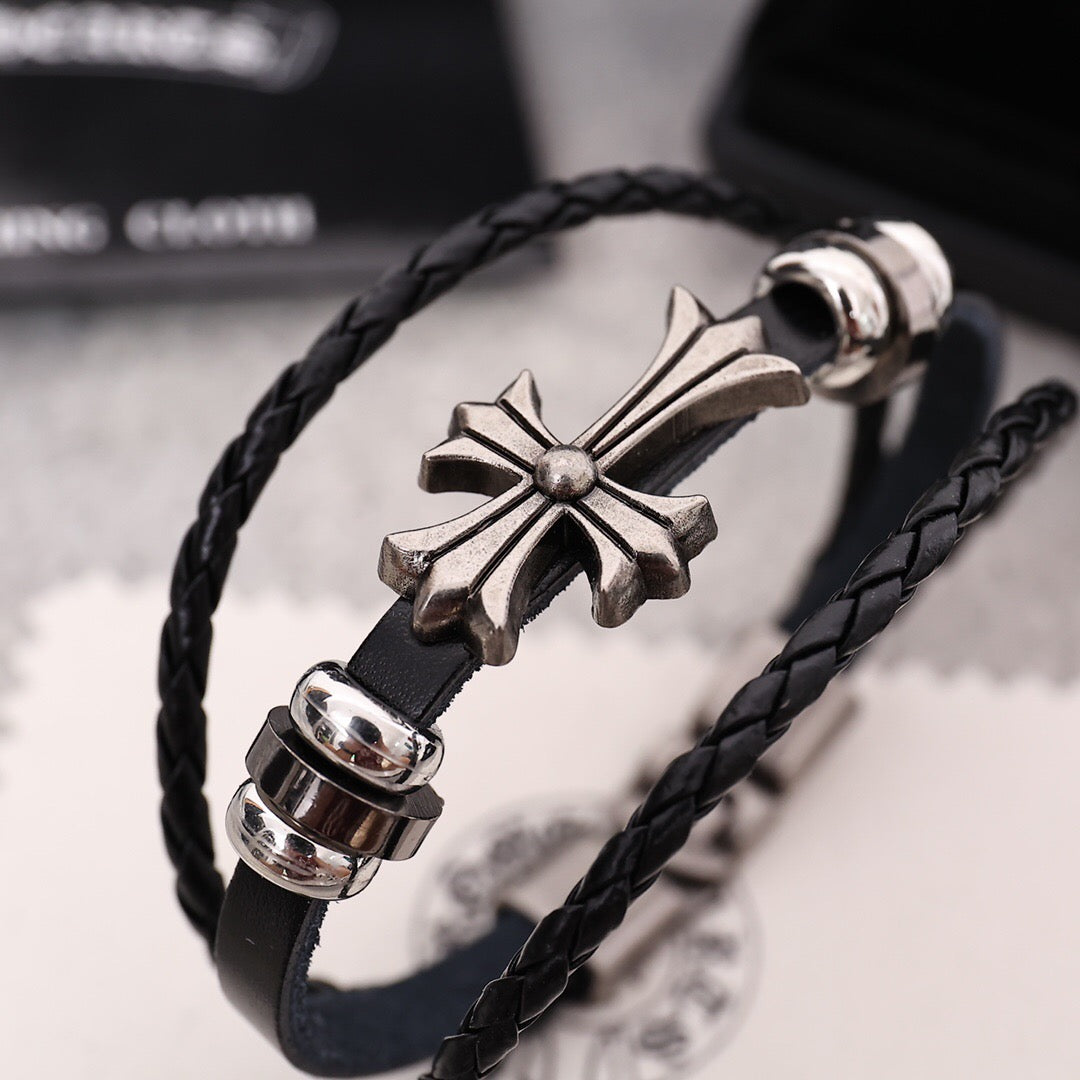 Chrome Hearts' Classic Double-Layer Leather Bracelet