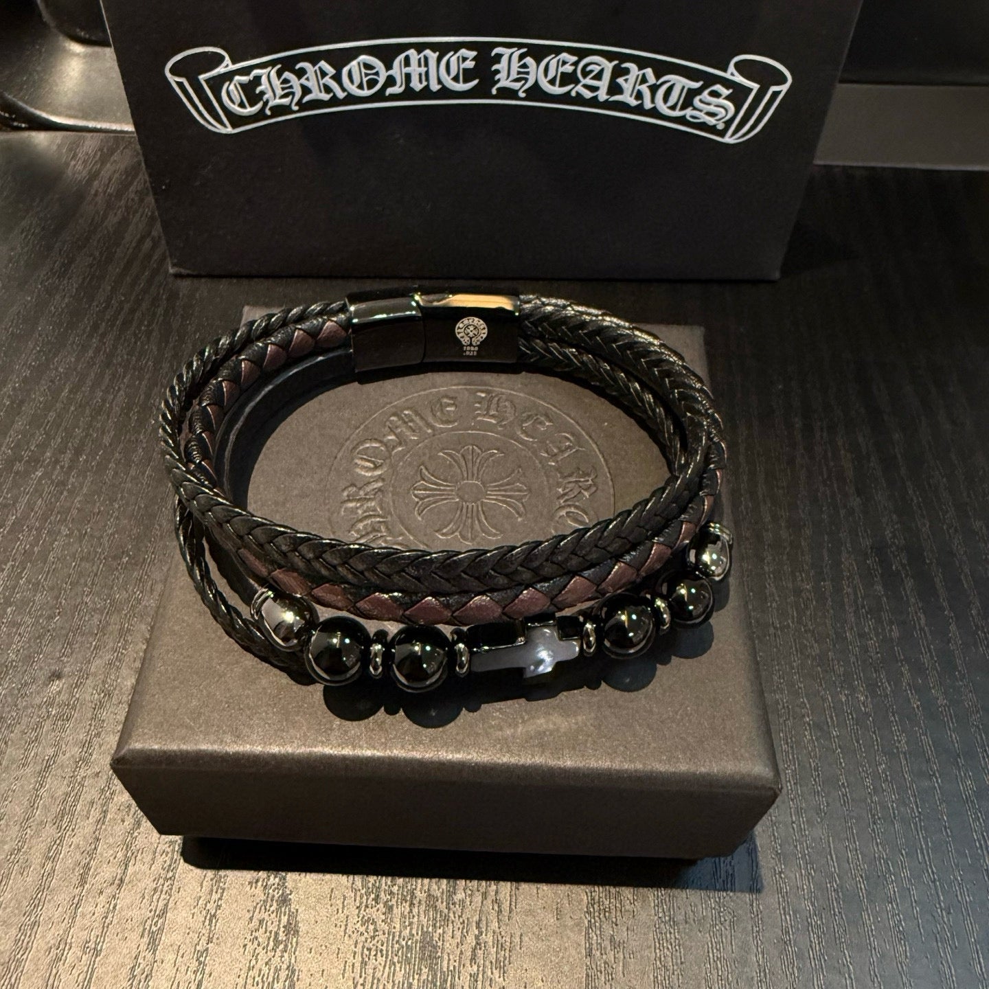 Chrome Hearts' Classic Black Leather Cord Bracelet