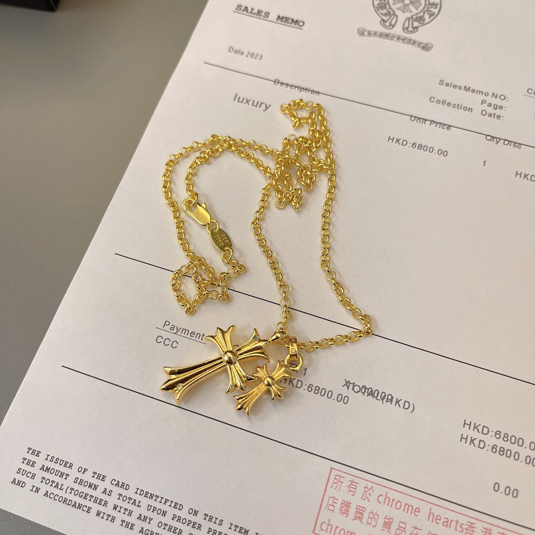 Chrome Hearts 22K Gold Double Cross Necklace