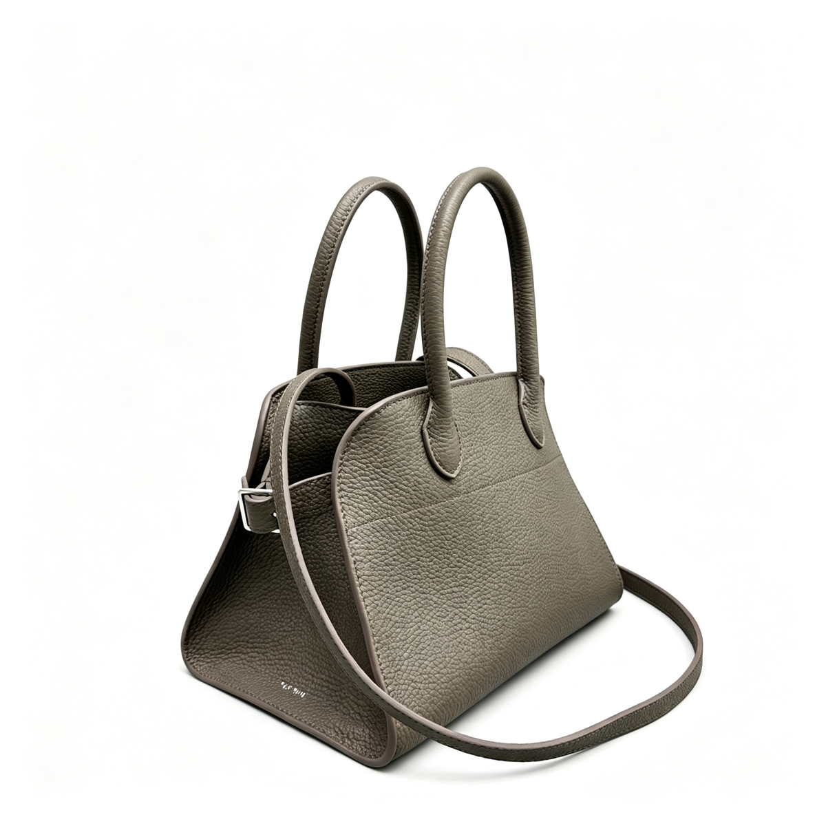The Row Margaux 10 Mini Grained Leather Bag | 26cm Matte Calfskin Top Handle Tote | Stone Grey Margaux Handbag