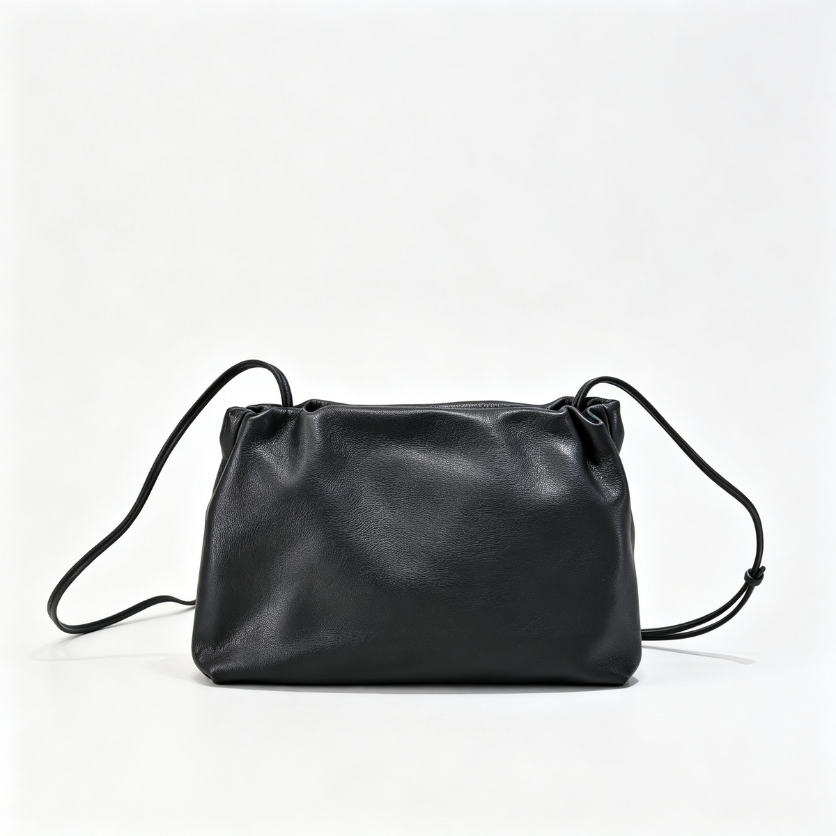 The Row Bourse Small Grained Leather Bag | 23cm Drawstring Dumpling Bag | Cream Pebbled Calfskin Crossbody