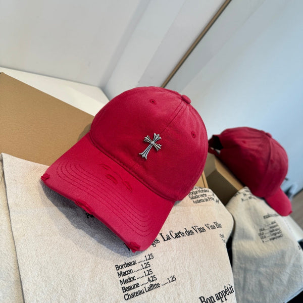 Chrome Hearts Red Washed & Distressed Baseball Cap