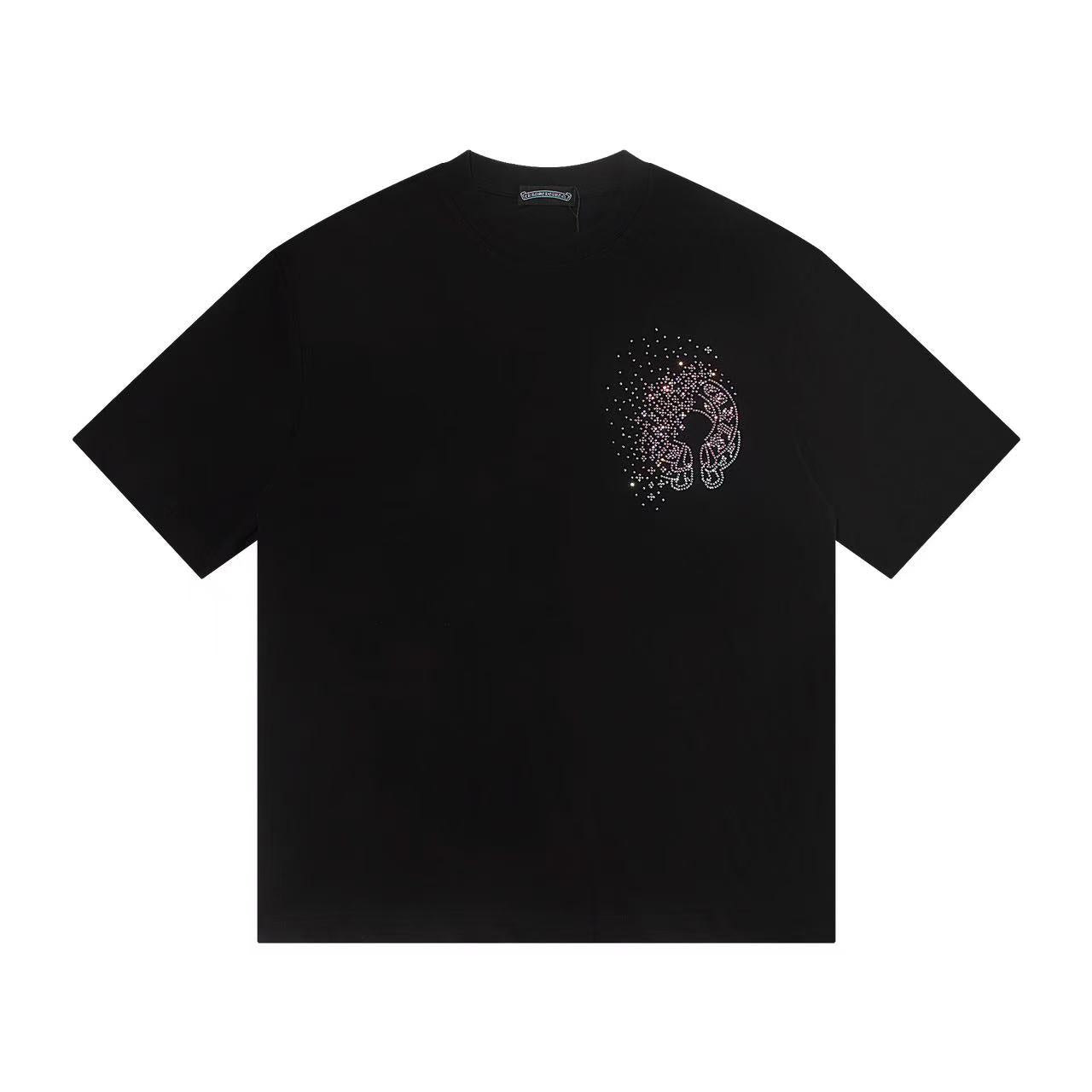 Chrome Hearts Crystal Horseshoe Logo Black Oversized T-Shirt | Rhinestone Streetwear Tee