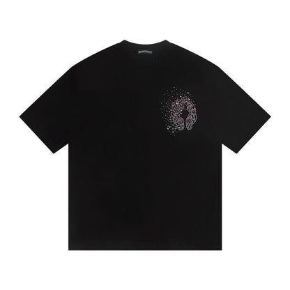 Chrome Hearts Crystal Horseshoe Logo Black Oversized T-Shirt | Rhinestone Streetwear Tee