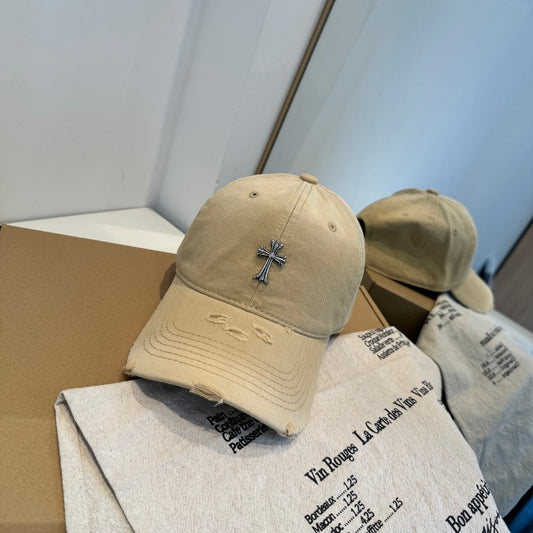 Chrome Hearts Khaki Washed, Distressed Baseball Cap