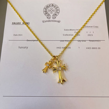 Chrome Hearts 22K Gold Double Cross Necklace