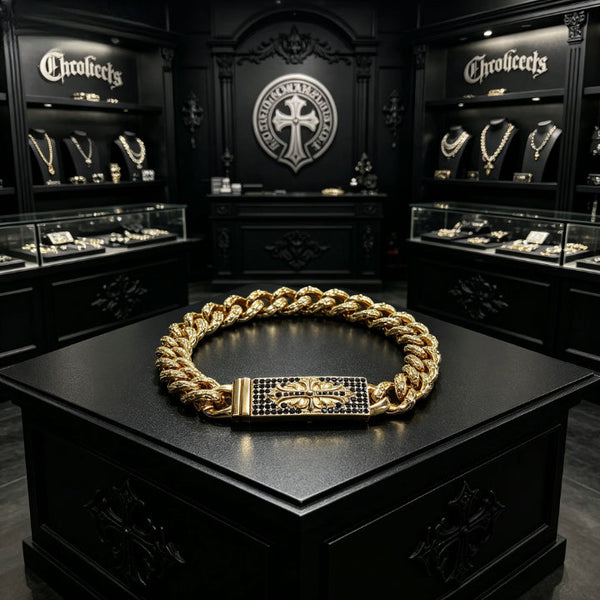 Chrome Hearts 22K Gold and Diamond-Set Cross Bracelet