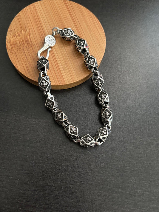 Chrome Hearts 925 Silver Vintage-Style Distressed Dice Bracelet