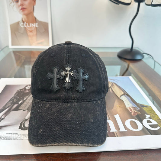 Chrome Vintage Washed Baseball Cap with Cross