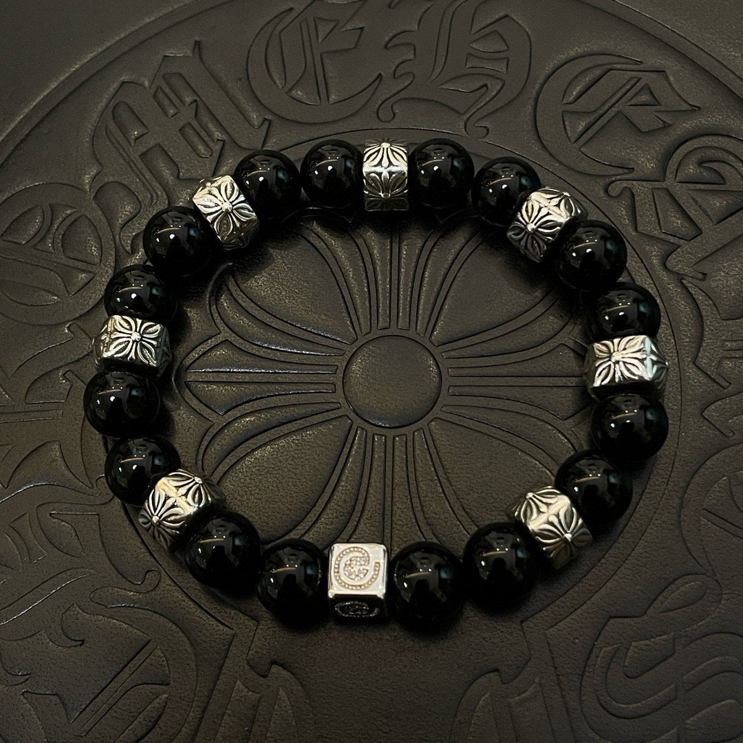 Chrome Hearts Black Onyx Beaded Bracelet