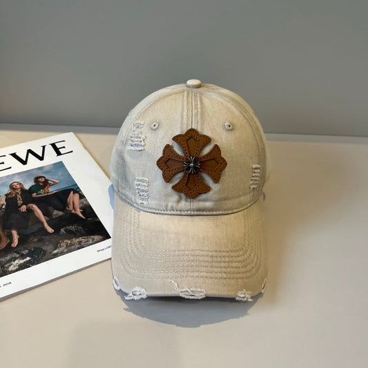 Chrome Hearts-Style Distressed, Ripped Baseball Cap