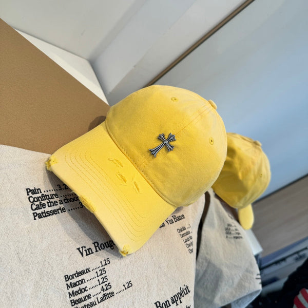 Chrome Hearts Yellow Washed and Distressed Baseball Cap