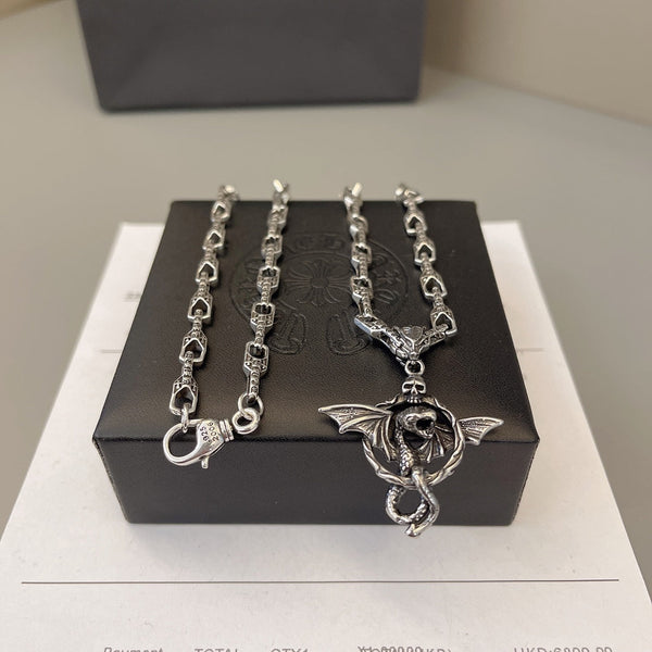 Chrome Hearts Skull and Flying Dragon Pendant Necklace