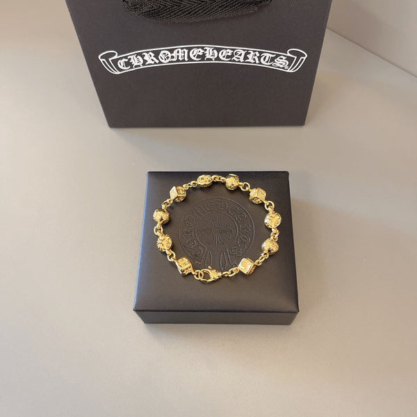 Chrome Hearts 22K Gold Dice Cross Bracelet