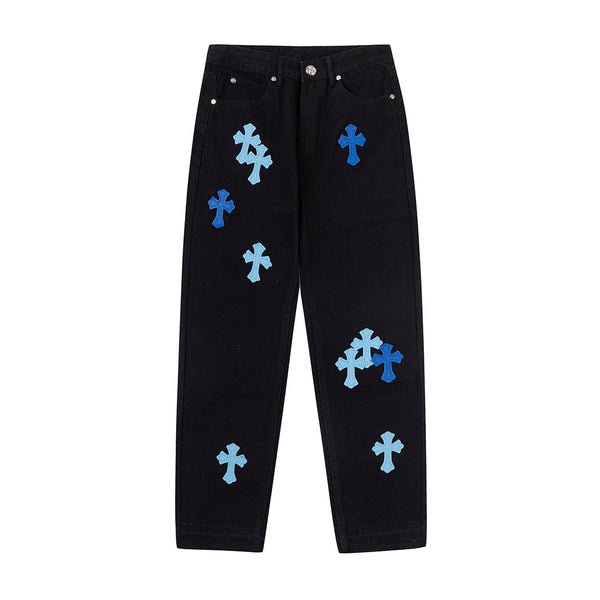 Chrome Hearts "Blue Cross Embroidery" Washed Denim Jeans
