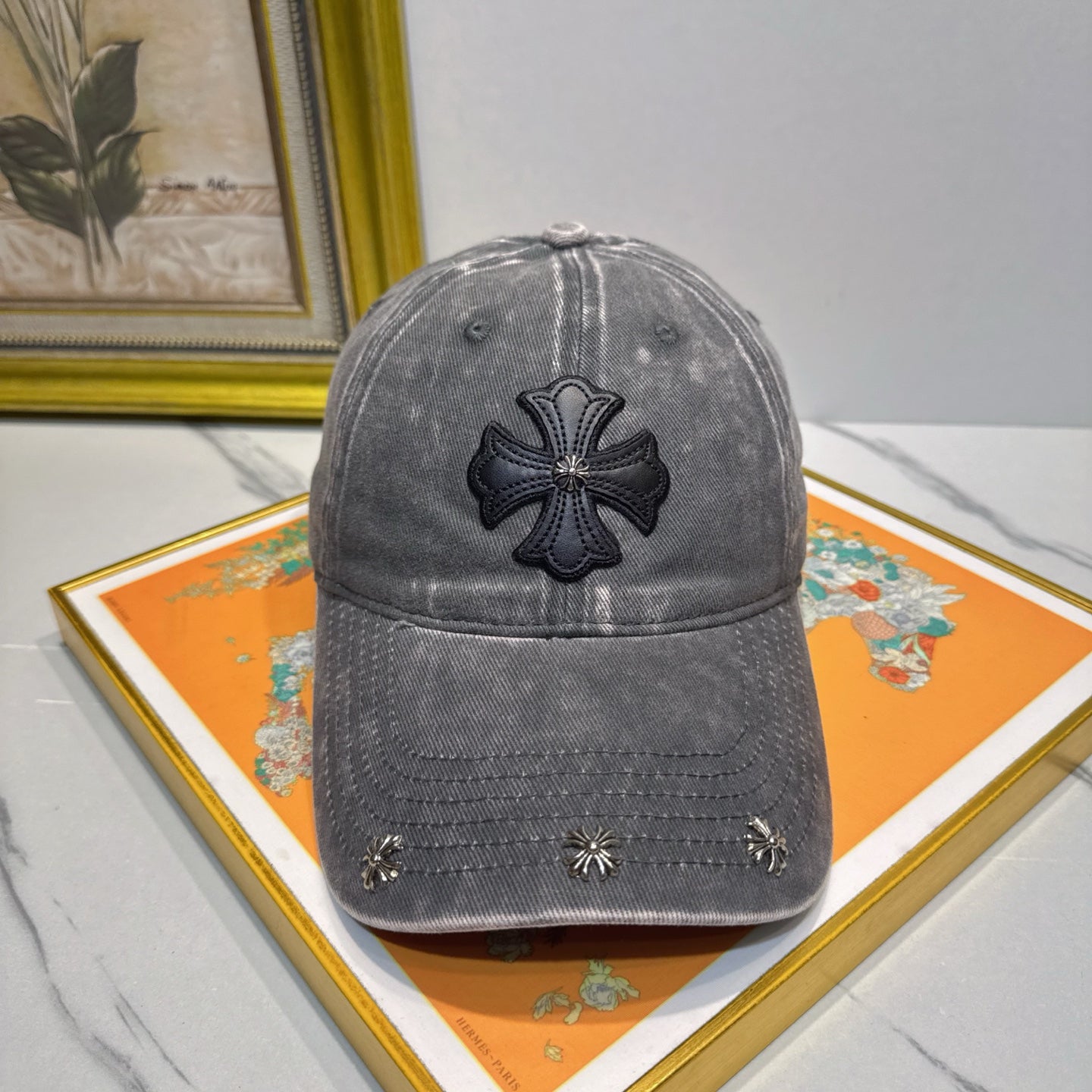 Chrome Hearts Grey Washed, Distressed Baseball Cap