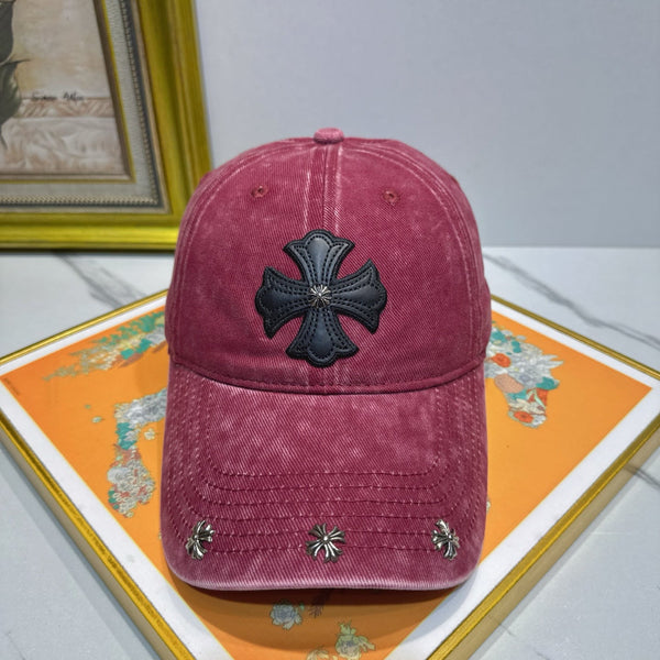 Chrome Hearts Burgundy Washed & Distressed Baseball Cap