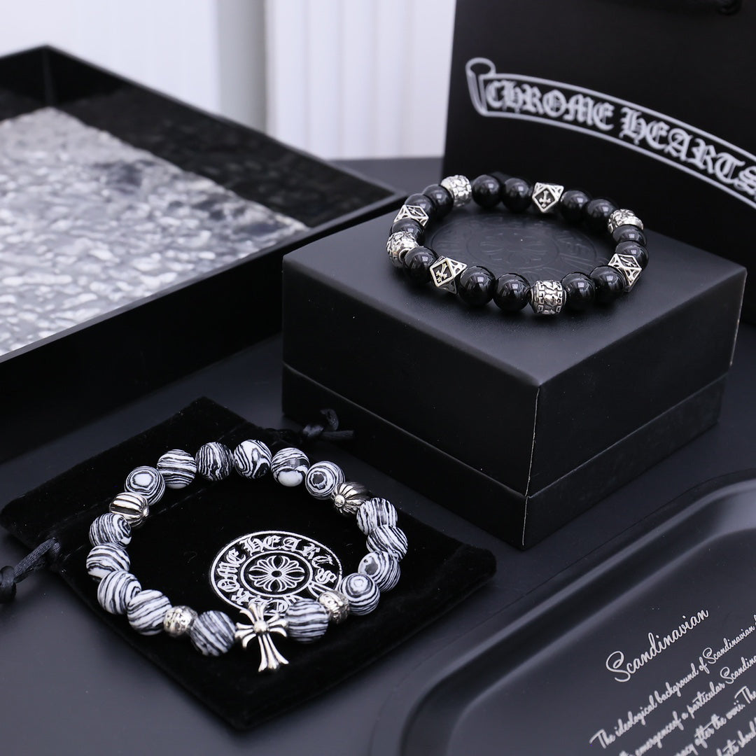 Chrome Hearts Black Onyx Beaded Bracelet
