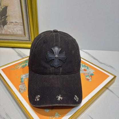 Chrome Hearts Black Washed, Distressed Baseball Cap