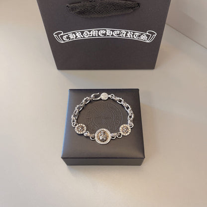 Chrome Hearts 925 Silver Round-Tag Beaded Bracelet