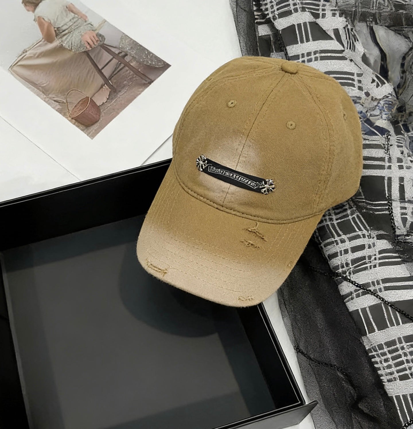 Chrome Hearts Khaki Washed, Distressed Baseball Cap