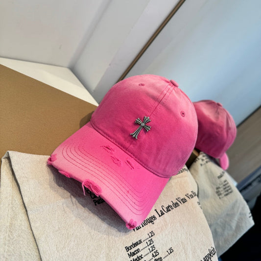 Chrome Hearts Pink Washed Distressed Baseball Cap
