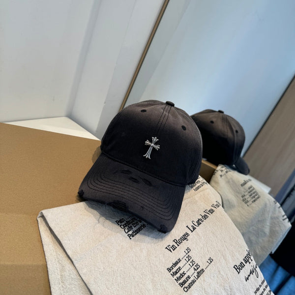 Chrome Hearts Black Washed, Distressed Baseball Cap