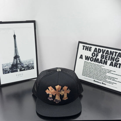 Chrome Hearts Black Camouflage 30-Cross Leather-Patch Mesh Trucker Hat