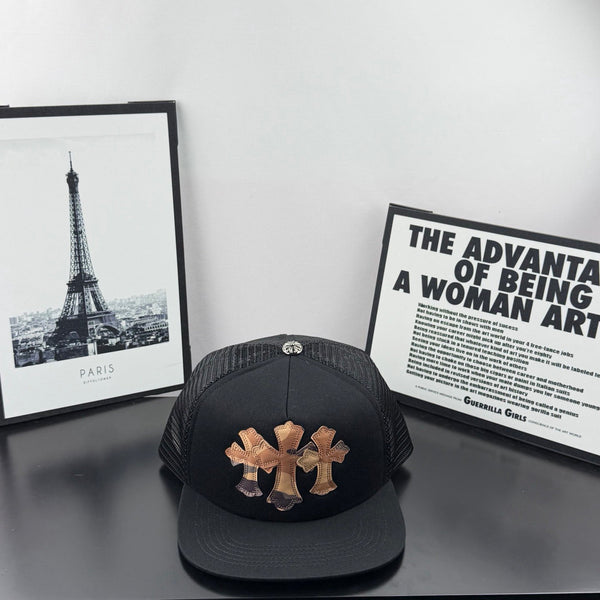 Chrome Hearts Black Camouflage 30-Cross Leather-Patch Mesh Trucker Hat