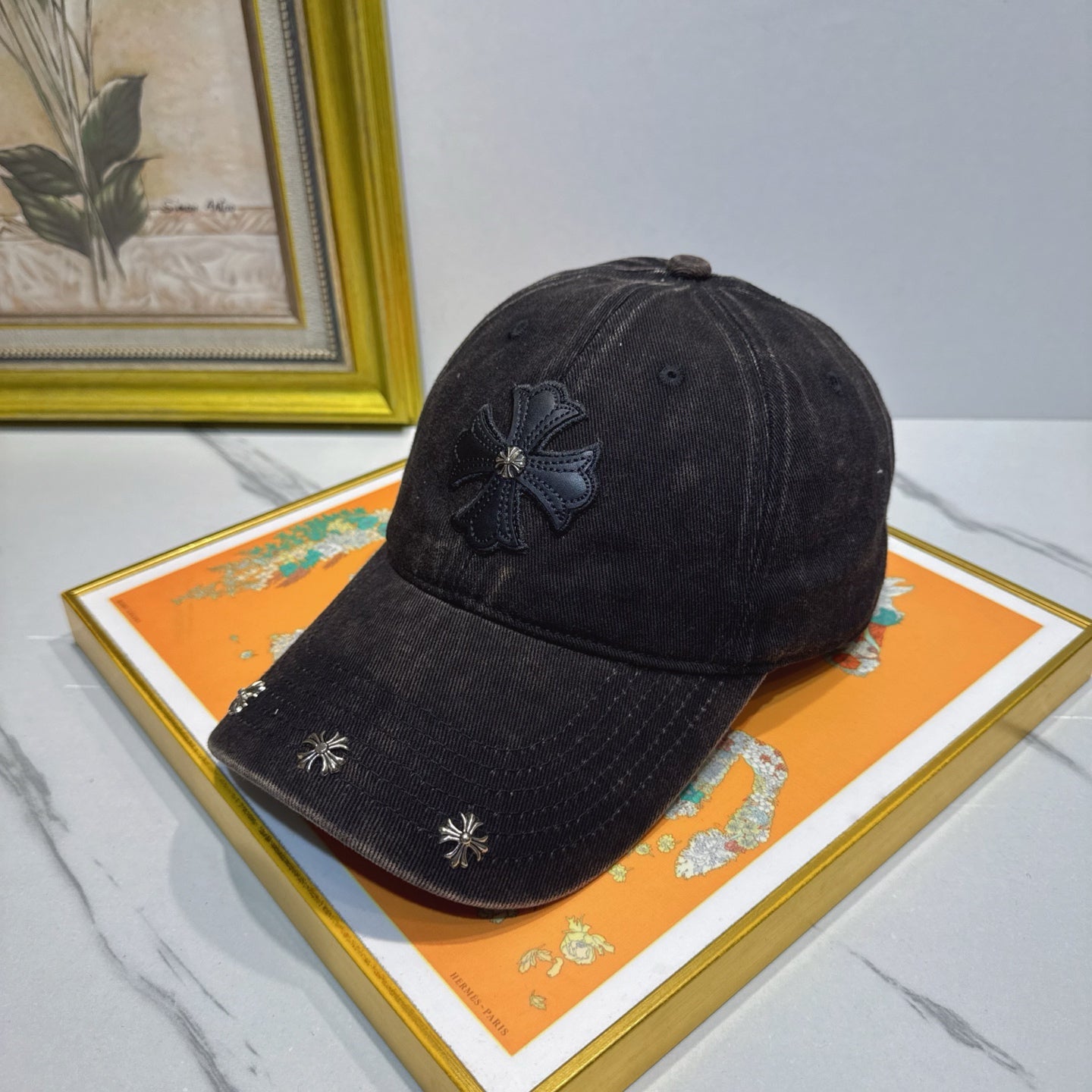 Chrome Hearts Black Washed, Distressed Baseball Cap