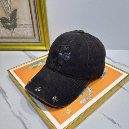 Chrome Hearts Black Washed, Distressed Baseball Cap