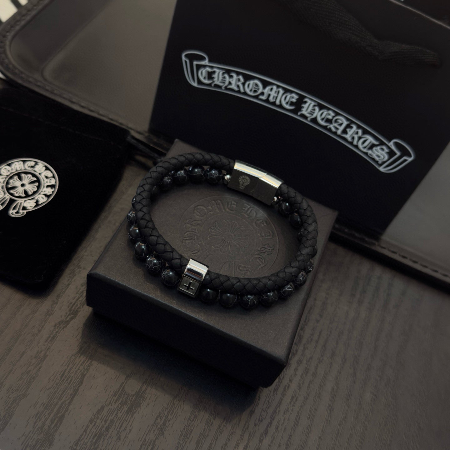 Chrome Hearts Black Onyx Beaded Bracelet