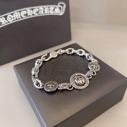 Chrome Hearts 925 Silver Round-Tag Beaded Bracelet