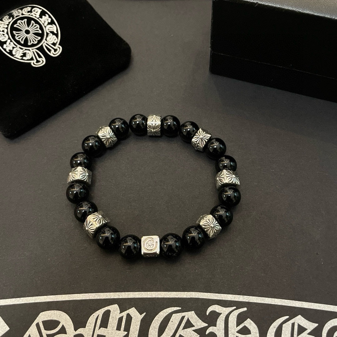 Chrome Hearts Black Onyx Beaded Bracelet
