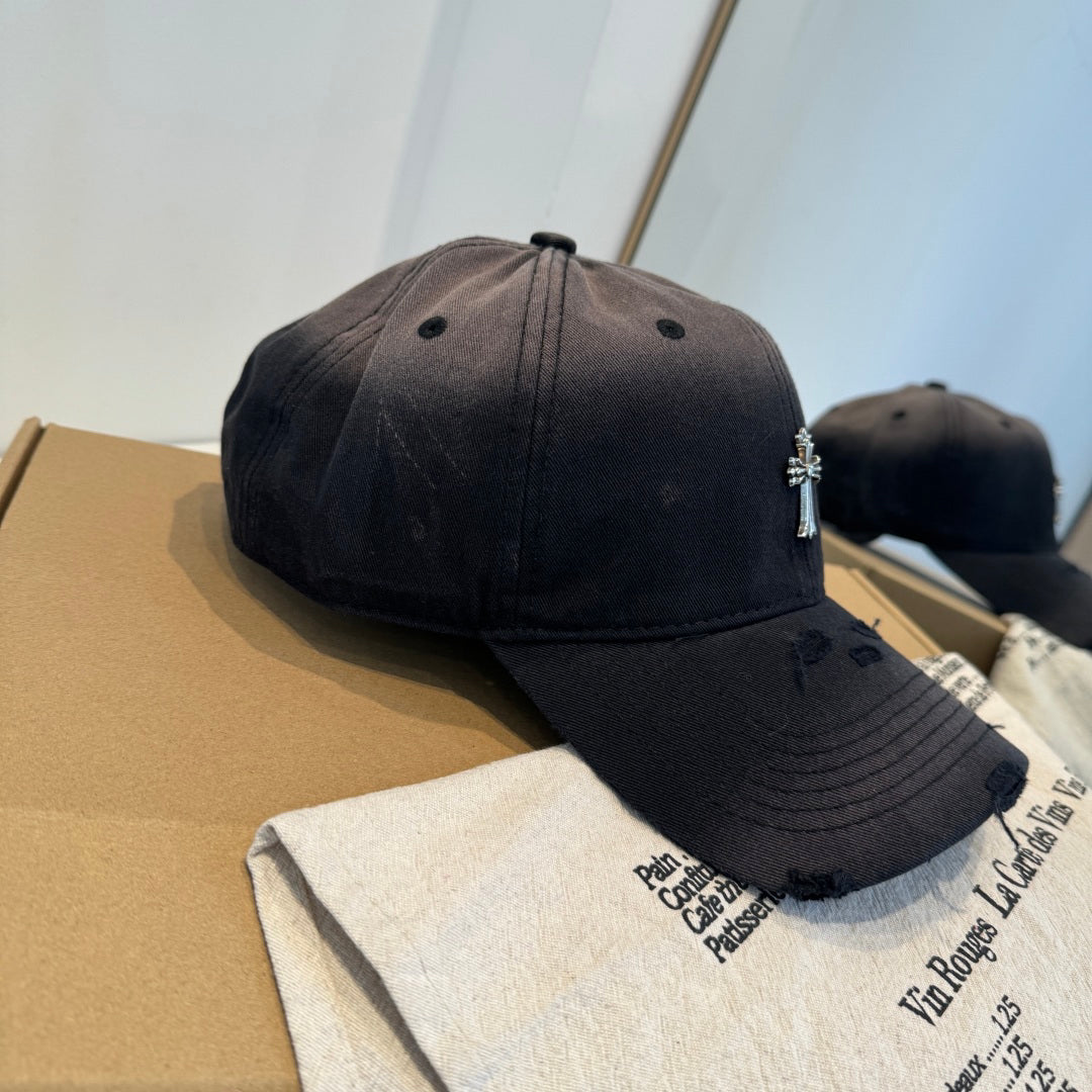 Chrome Hearts Black Washed, Distressed Baseball Cap