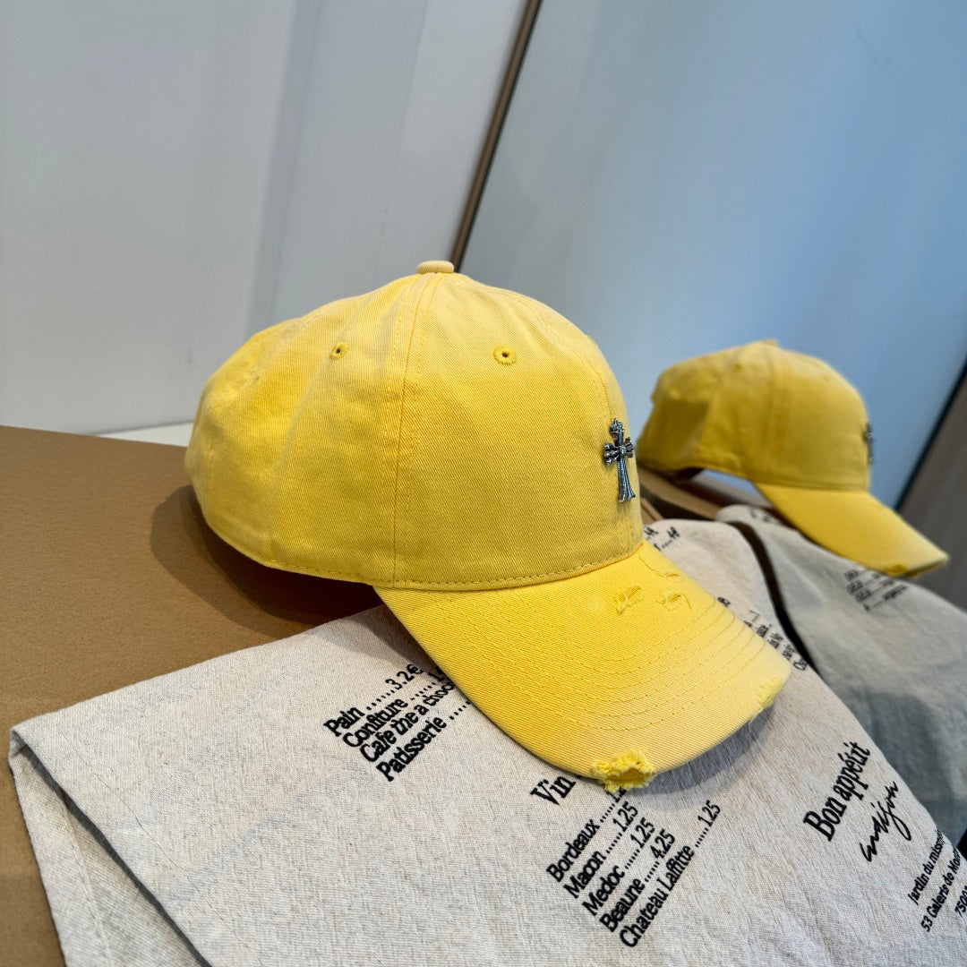 Chrome Hearts Yellow Washed and Distressed Baseball Cap