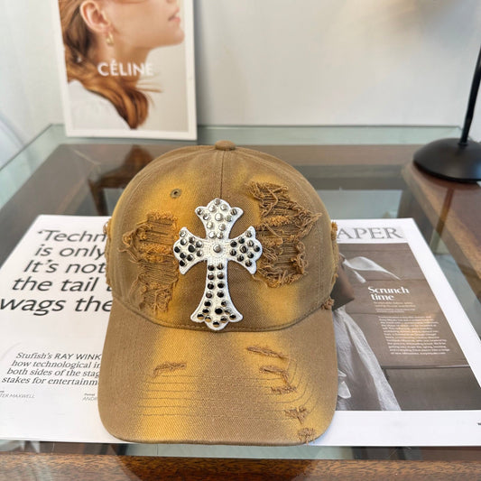 Chrome Hearts Khaki Distressed, Ripped Baseball Cap