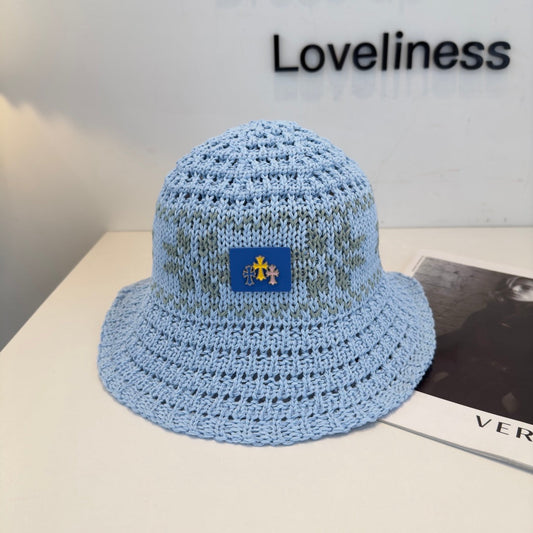 Chrome Hearts-Style Blue Knitted Bucket Hat