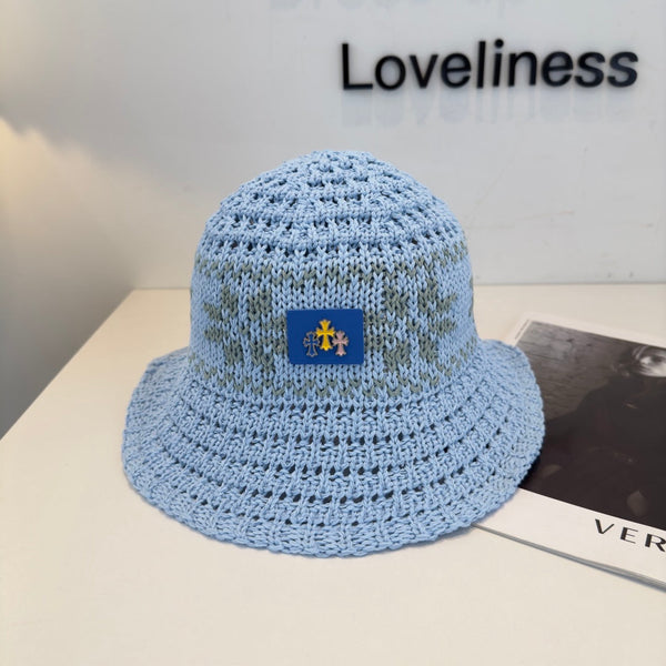 Chrome Hearts-Style Blue Knitted Bucket Hat