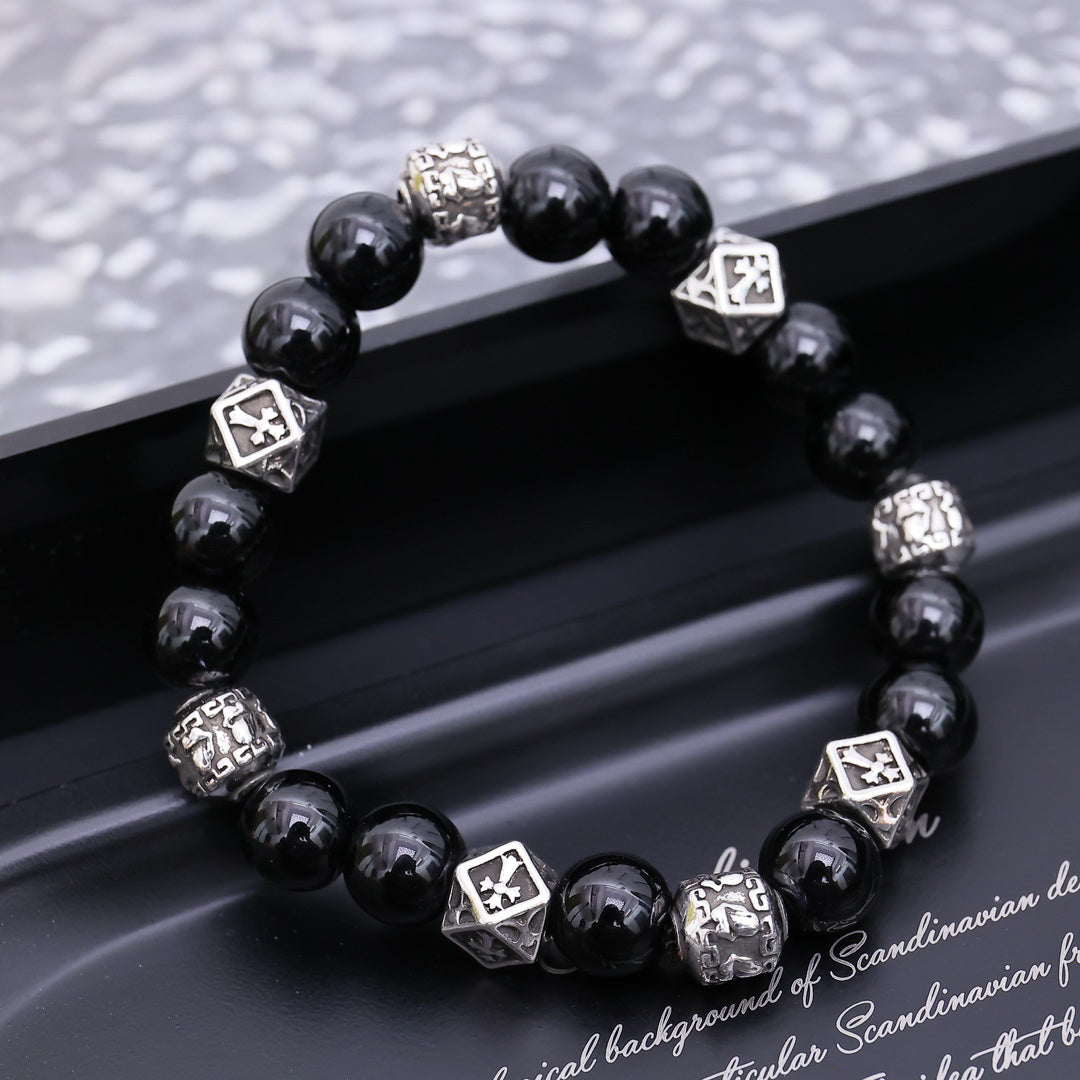 Chrome Hearts Black Onyx Beaded Bracelet