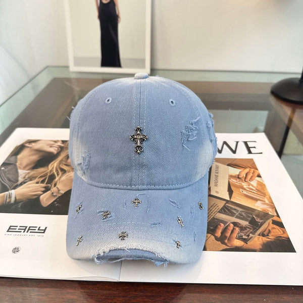 Chrome Hearts Light Blue Washed, Distressed Baseball Cap