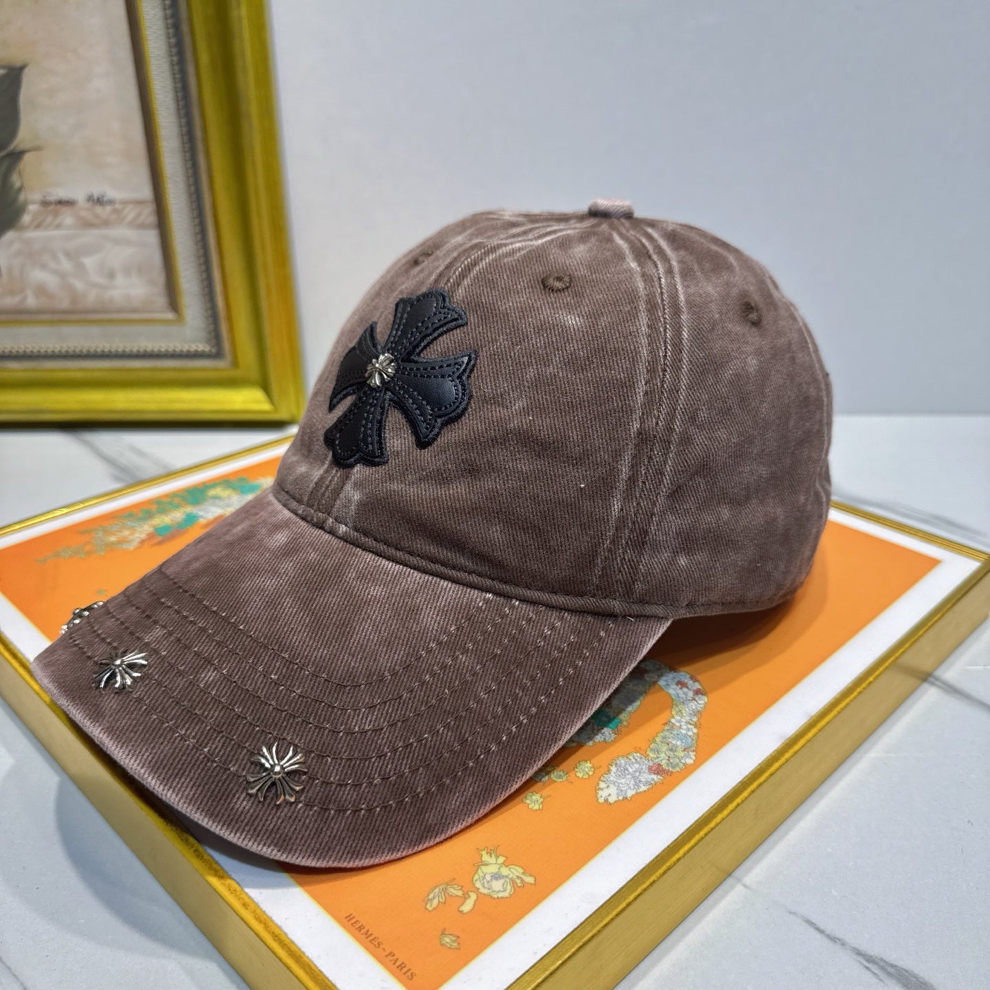 Chrome Hearts Brown Washed, Distressed Baseball Cap