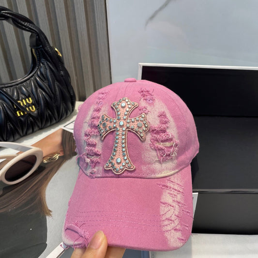 Chrome Hearts Pink Washed & Distressed Baseball Cap