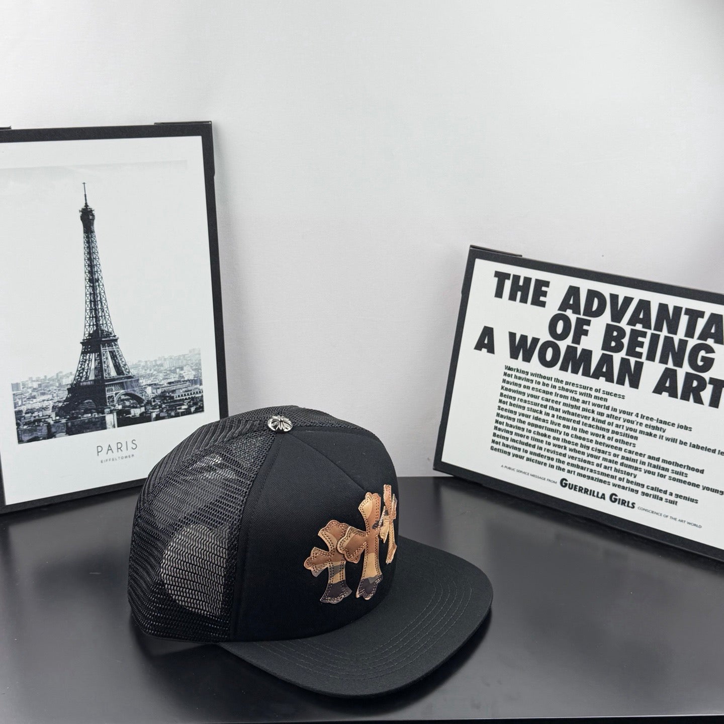 Chrome Hearts Black Camouflage 30-Cross Leather-Patch Mesh Trucker Hat