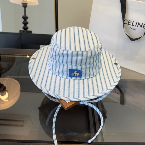 Chrome Hearts Blue and White Striped Bucket Hat