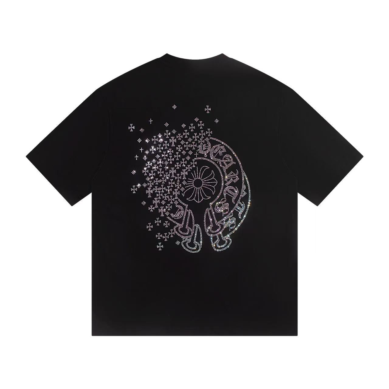Chrome Hearts Crystal Horseshoe Logo Black Oversized T-Shirt | Rhinestone Streetwear Tee
