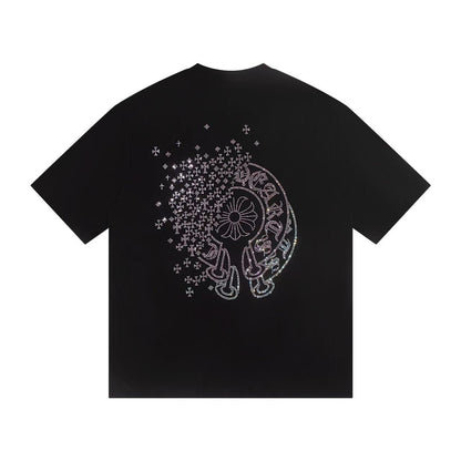 Chrome Hearts Crystal Horseshoe Logo Black Oversized T-Shirt | Rhinestone Streetwear Tee