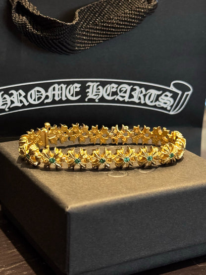 Chrome Hearts 22K Gold Emerald Cross Bracelet