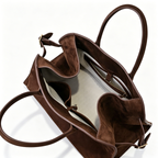 The Row Margaux 17 Large Suede Bag | 38.5cm Suede Leather Top Handle Tote | Dark Chocolate Margaux Handbag